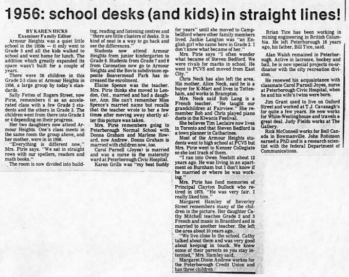 1956 Armour Heights Grade 2-3 Miss Spence article Nov 1985