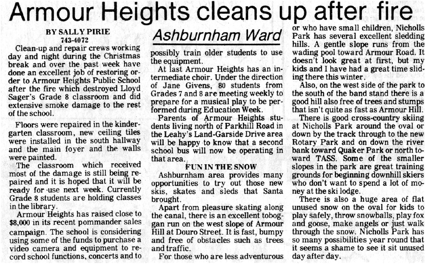 1986 Jan fire repairs and winter snow activities