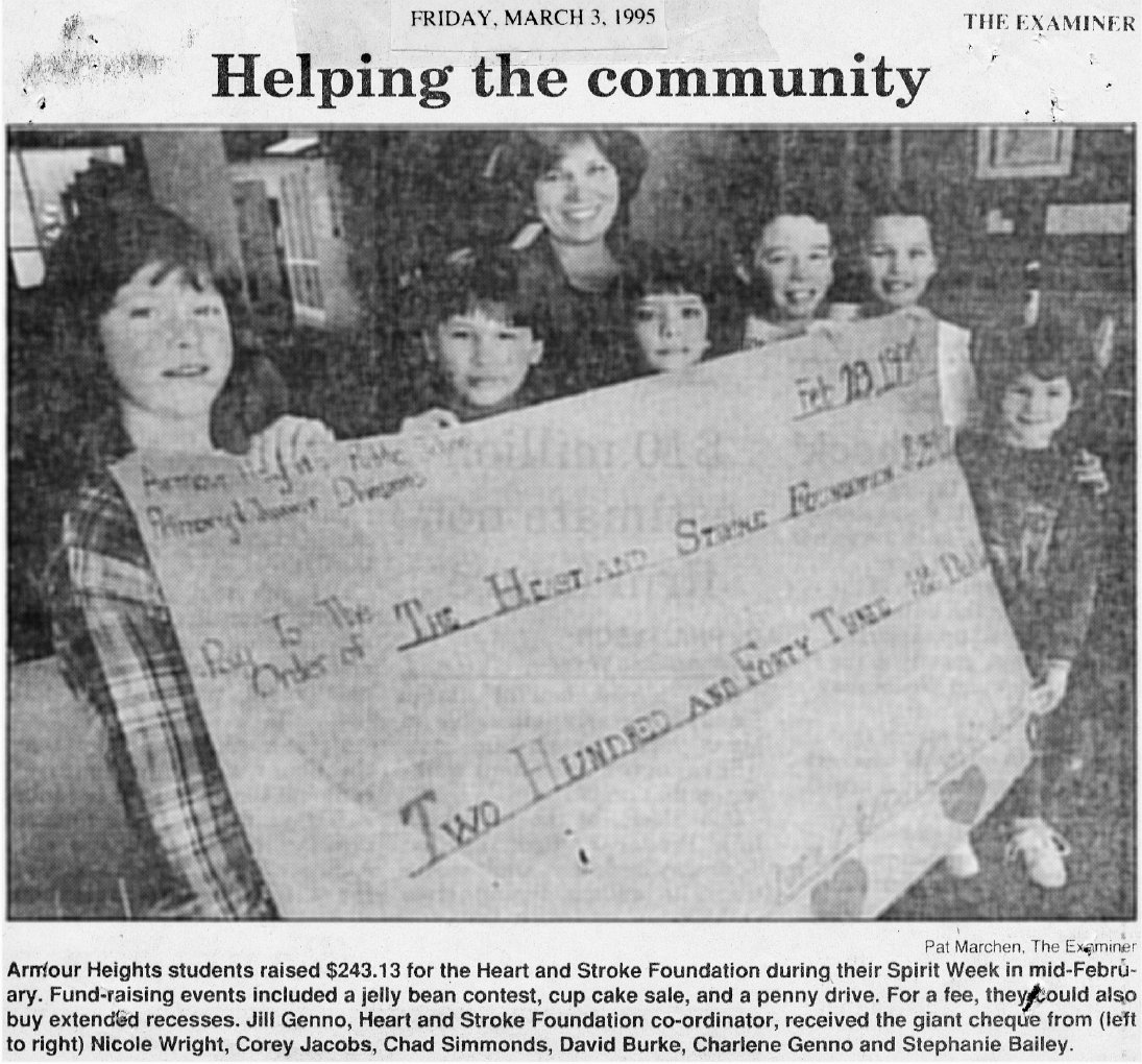 1995 Mar 3 Examiner AH students raise funds for Heart and Stroke