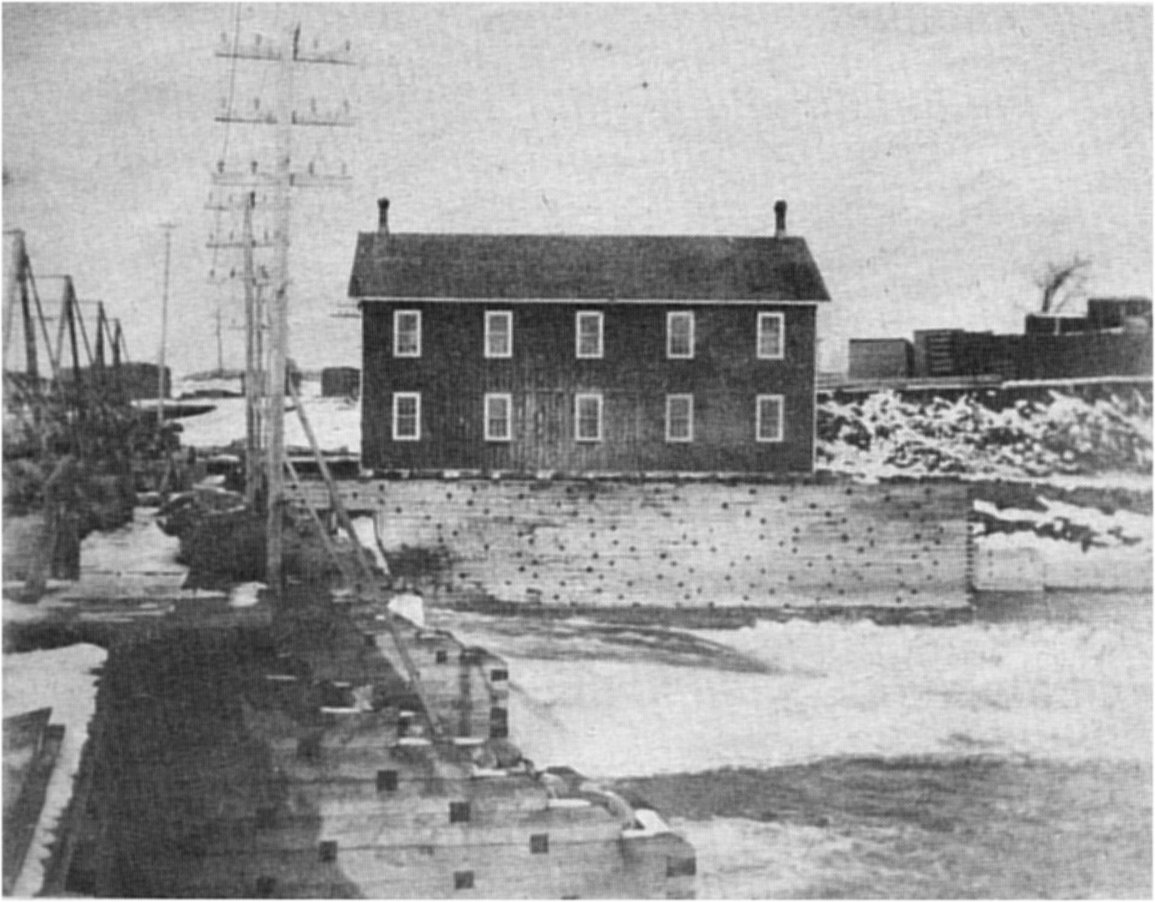 Peterborough Light and Power Co in Hazlitts Shingle Mill near east bank current Quaker Dam 1884