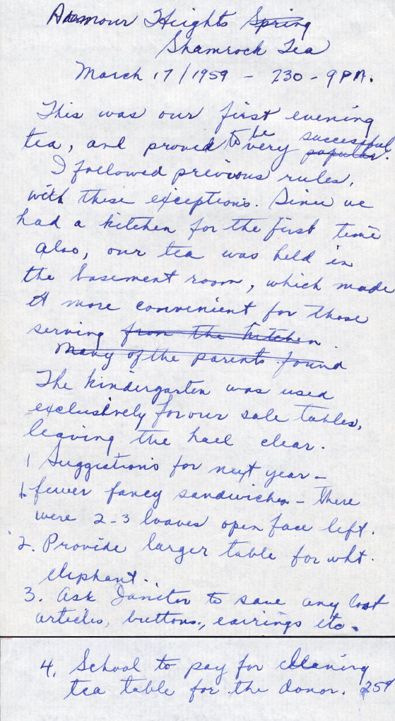 1959 Shamrock Tea March 17 convenor report