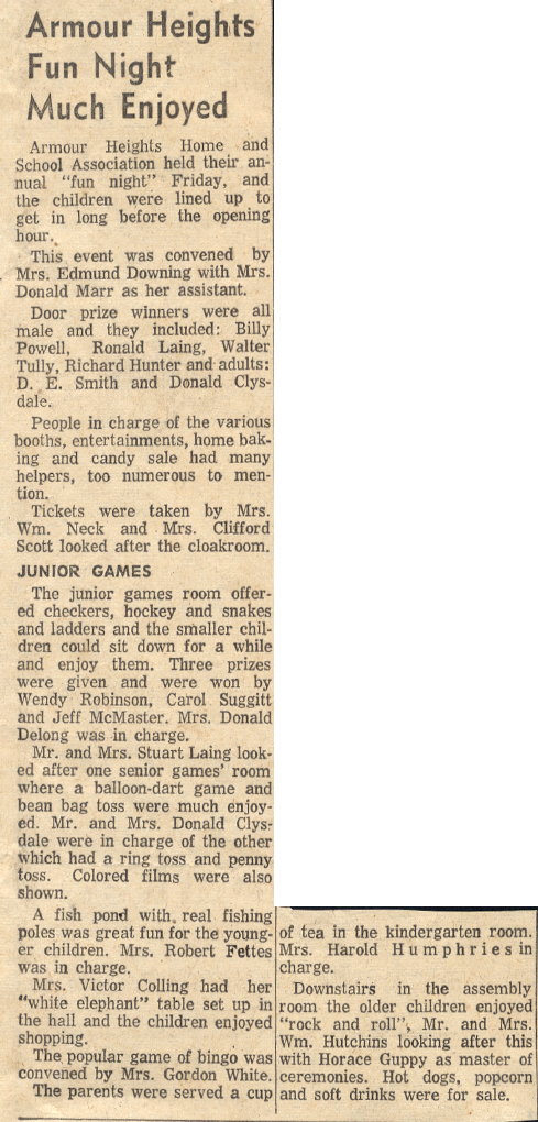 1959 Fun Night Nov 16 Armour Heights article