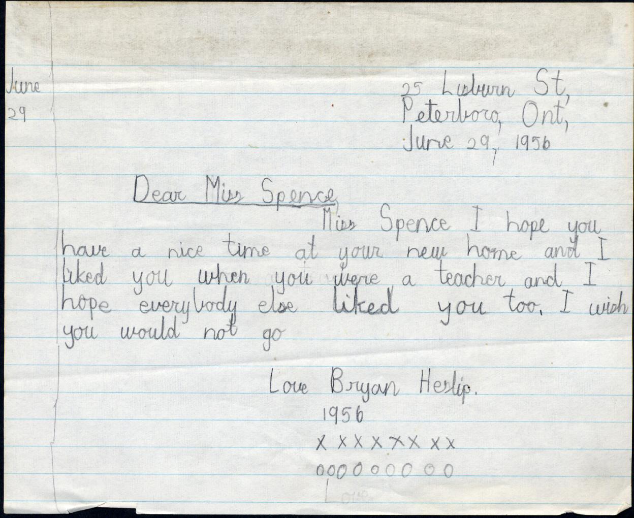 1956 Bryan Heslip letter for Miss Spence