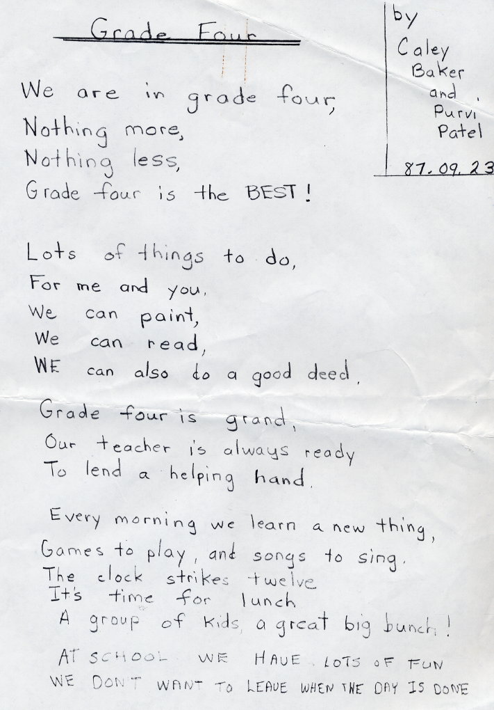 1987 We Love Grade 4 by Caley Baker and Purvi Patel