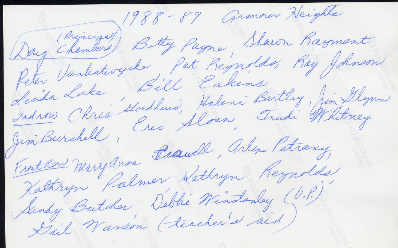 1989 Armour Heights Staff names