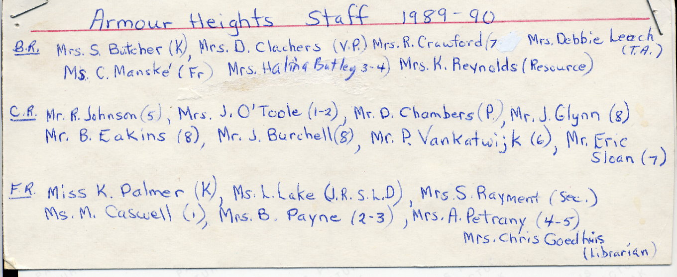 1990 Armour Heights Staff names