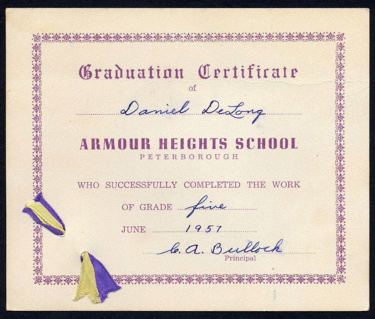 1957 Armour Heights graduation card