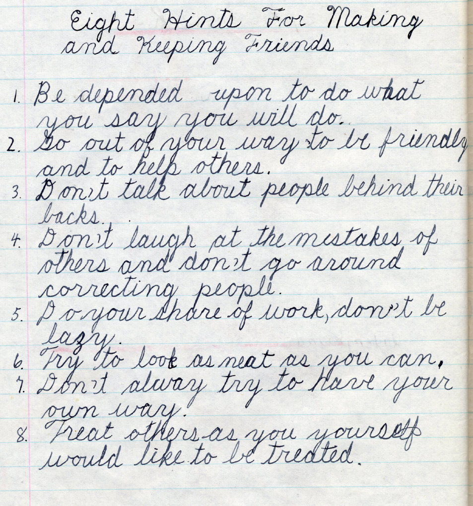 1957 Gr 5 Health note Hints Keeping Friends