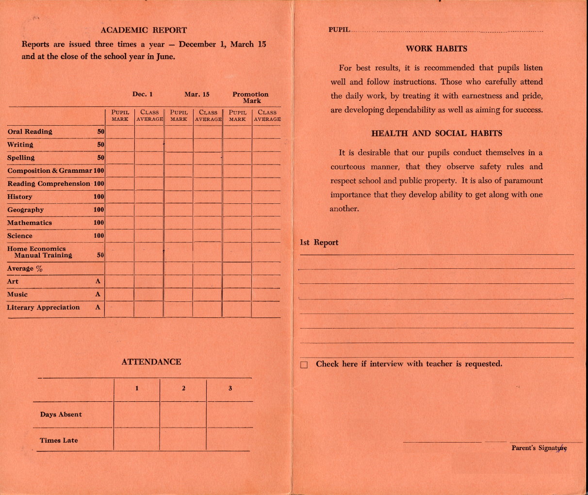 1960 report card inside