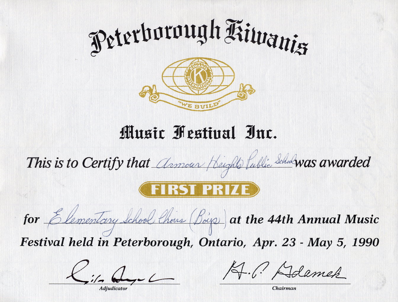 1990 Boys Choir First Prize Kiwanis Music Festival